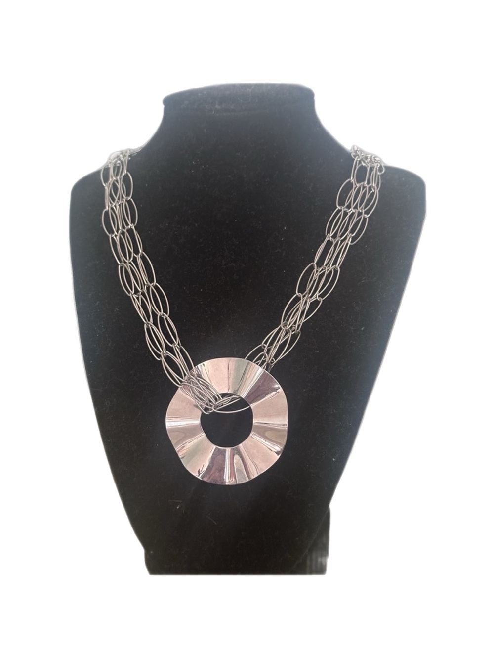 stainless steel triple strand necklace with pendant